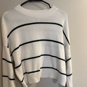 Striped White and Green Women's Sweater
